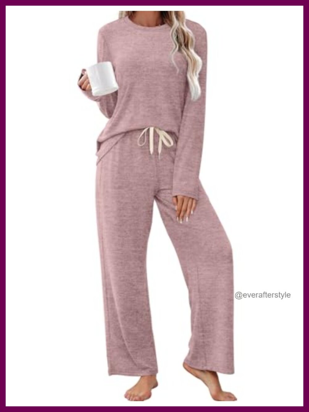 Women's Pajama Set Long Sleeve Crewneck Wide Leg Soft Lounge Sleepwear